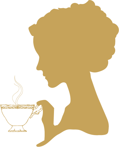 Packaging logo for Yūgen Tea Atelier featuring a stylized silhouette holding a teacup in a minimal gold design.