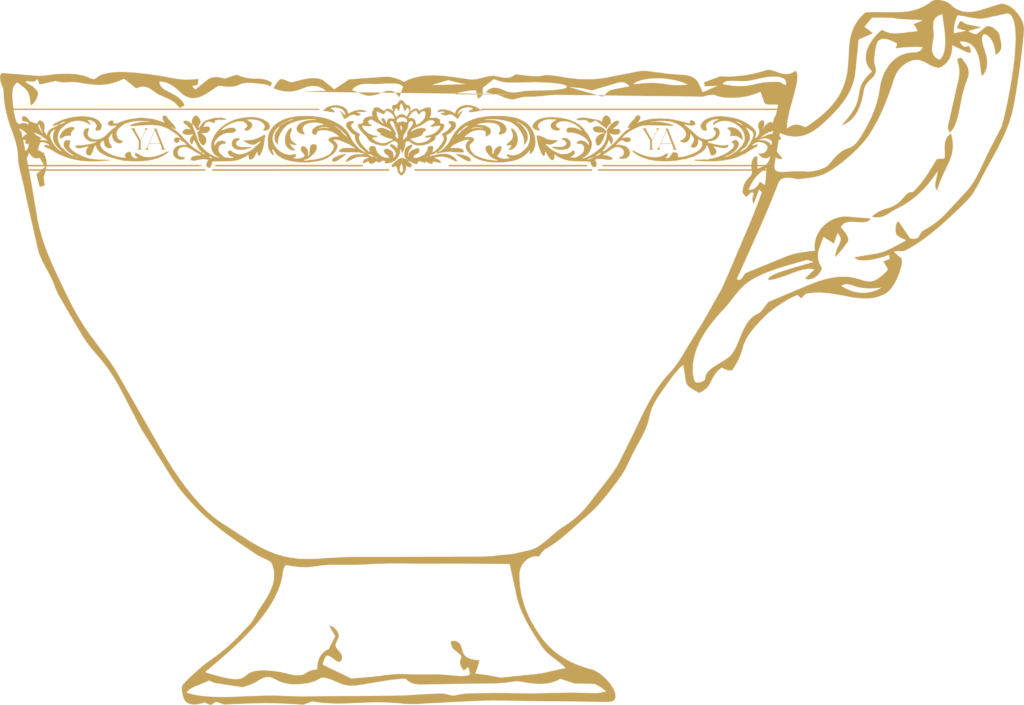 Teacup illustration asset from the Yūgen Tea Atelier primary packaging logo featuring an ornate gold line design.